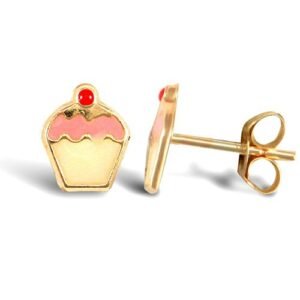 JES258 | 9ct Yellow Enamelled Cupcake Stud Earrings