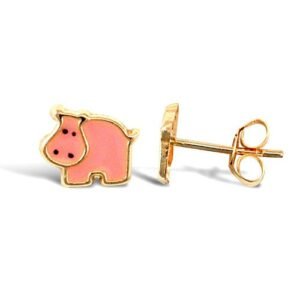 JES274 | 9ct yellow gold hippo stud earrings with an enamelled design