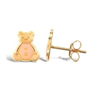 JES275 | 9ct yellow gold teddy bear stud earrings with an enamelled design