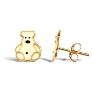 JES279 | 9ct yellow gold polar bear stud earrings with an enamelled design