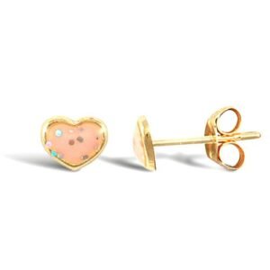 JES280 | 9ct yellow gold heart stud earrings with an enamelled design