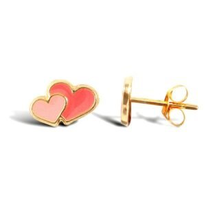 JES281 | 9ct yellow gold double heart stud earrings with an enamelled design