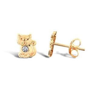 JES284 | 9ct yellow gold kitten stud earrings with an inset cubic zirconia