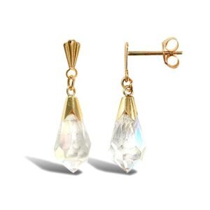 JES287 | 9ct yellow gold drop stud Aurora Borealis tear drop earrings