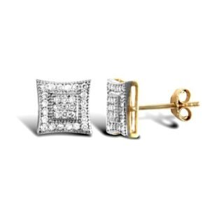 JES301 | 9ct yellow and white gold pave set cubic zirconia square stud earrings