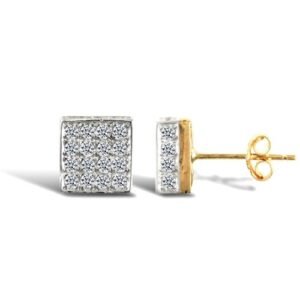 JES303 | 9ct yellow and white gold pave set cubic zirconia square stud earrings