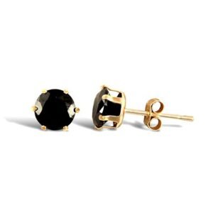 JES320 | Solid 9ct yellow gold hand finished stud earrings claw-set with a 5mm solitaire black cubic zirconia stone