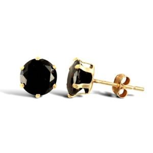 JES321 | Solid 9ct yellow gold hand finished stud earrings claw-set with a 6mm solitaire black cubic zirconia stone