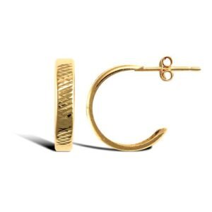JES323 | 9ct yellow gold Diamond Cut half hoop stud earrings