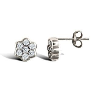 JES325 | 9ct white gold flower design with rub over CZs Earrings