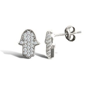 JES326 | 9ct white gold hamsa stud earrings with cubic zirconia's