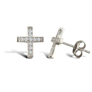 JES327 | 9ct white gold cross stud earrings with cubic zirconia's