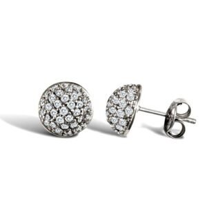 JES328 | 9ct white gold domed stud earrings with cubic zirconia's