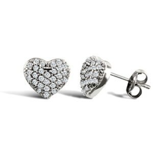 JES329 | 9ct white gold domed heart stud earrings with cubic zirconia's