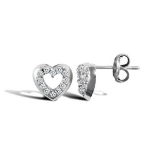 JES330 | 9ct white gold outline heart earrings with cubic zirconia's