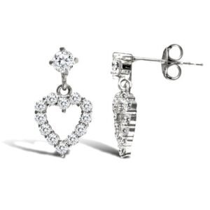 JES331 | 9ct white gold stud earrings a claw set cubic zirconia with a drop outlined heart surrounded with claw set cubic zirconia's
