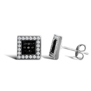 JES332 | 9ct white gold square stud earrings edged with cubic zirconia's and inset with black cubic zirconia's