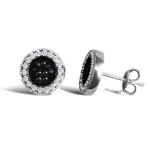 JES333 | 9ct white gold circular stud earrings edged with cubic zirconia's and inset with black and clear cubic zirconia's