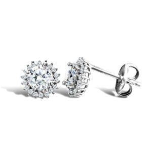 JES334 | 9ct white gold claw set cubic zirconia edged with surrounding claw set CZs Earrings