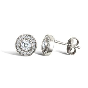 JES337 | 9ct white gold pave set cubic zirconia edged with surrounding pave set CZs Earrings