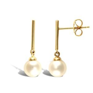 JES341 | 9ct yellow gold drop 6.5mm pearl stud earrings