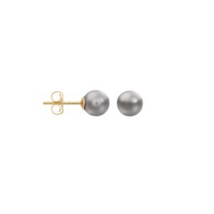 JES361 | 6-7mm premium quality grey cultured pearl Stud Earrings with a 9ct yellow gold post and butterfly fitting.