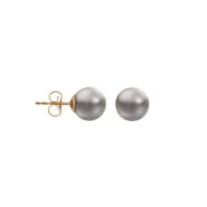 JES362 | 7.5-8mm premium quality grey cultured pearl Stud Earrings with a 9ct yellow gold post and butterfly fitting.