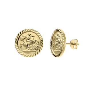 JES376 | 9ct Yellow 10mm St George & Dragon Stud Earrings