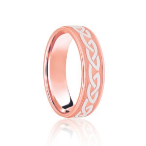 9ct Rose & White Flat Court 5mm Celtic Laser Engraved Wedding Band