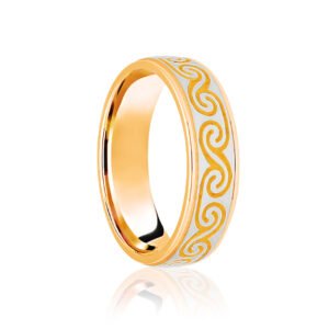 JWR178-18-5 | 18ct Yellow & White Flat Court 5mm Celtic Laser Engraved Wedding Band