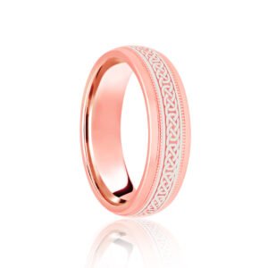 JWR184-18-5 | 18ct Rose & White Court 5mm Celtic Laser Engraved Wedding Band