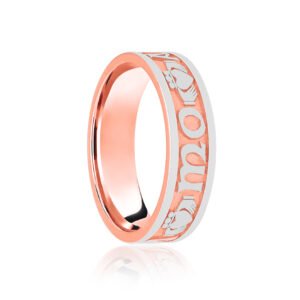 JWR204-18-5 | 18ct Rose & White Flat Court 5mm Celtic Laser Engraved Wedding Band