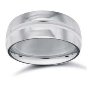 WCT9W8-05 | 9ct White Gold Standard Weight Court Profile Centre Groove Wedding Ring