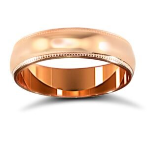 WDS18R5-02(F-Q) | 18ct Rose Gold Standard Weight D-Shape Profile Mill Grain Wedding Ring