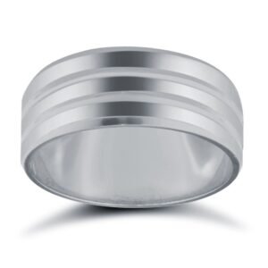 18ct White Gold Standard Weight Flat Court Profile Double Groove Wedding Ring
