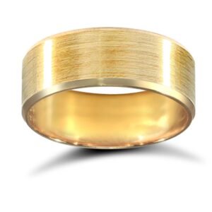 18ct Yellow Gold Standard Weight Flat Court Profile Satin and Bevelled Edge Wedding Ring