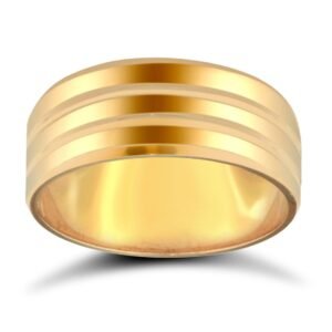 18ct Yellow Gold Standard Weight Flat Court Profile Double Groove Wedding Ring
