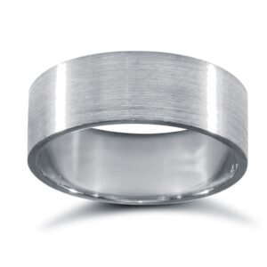 9ct White Gold Standard Weight Flat Court Profile Satin Wedding Ring
