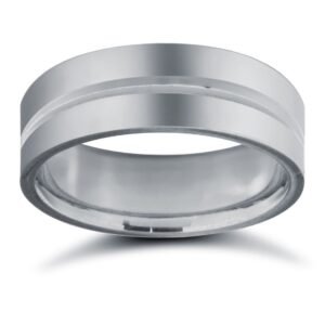 Palladium Standard Weight Flat Court Profile Centre Groove Wedding Ring