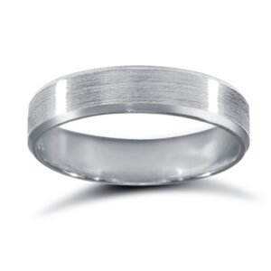 18ct White Gold Standard Weight Flat Profile Satin and Bevelled Edge Wedding Ring