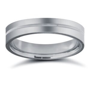 18ct White Gold Standard Weight Flat Profile Centre Groove Wedding Ring