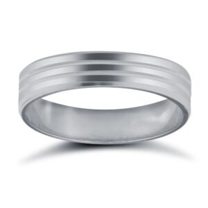 18ct White Gold Standard Weight Flat Profile Double Groove Wedding Ring