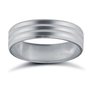 18ct White Gold Standard Weight Flat Profile Double Groove Wedding Ring