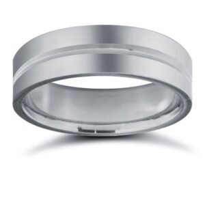 18ct White Gold Standard Weight Flat Profile Centre Groove Wedding Ring