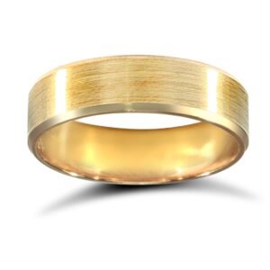 18ct Yellow Gold Standard Weight Flat Profile Satin and Bevelled Edge Wedding Ring
