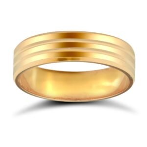 18ct Yellow Gold Standard Weight Flat Profile Double Groove Wedding Ring