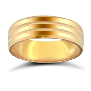 18ct Yellow Gold Standard Weight Flat Profile Double Groove Wedding Ring