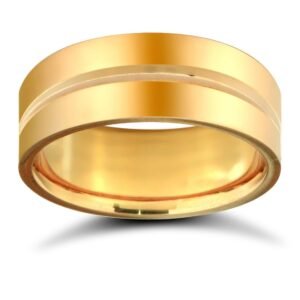 18ct Yellow Gold Standard Weight Flat Profile Centre Groove Wedding Ring