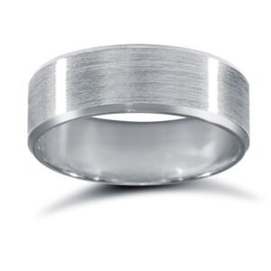 9ct White Gold Standard Weight Flat Profile Satin and Bevelled Edge Wedding Ring