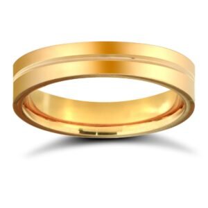 9ct Yellow Gold Standard Weight Flat Profile Centre Groove Wedding Ring